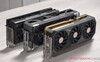 Zotac Gaming GeForce RTX 5090 Solid (right) vs. Asus TUF Gaming GeForce RTX 5080 OC (center) vs. Palit GeForce RTX 4090 GameRock OC (left)