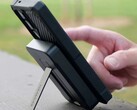 An aluminum stand in the 10,000 mAh Rokform MagSafe power bank holds the attached phone up for hands-free use. (Image source: Rokform)