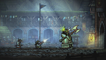 An image from the game Tails of Iron showing a battle.