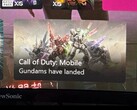 An Xbox dashboard screenshot showing a Call of Duty: Mobile ad featuring Gundam mechs with the caption “Gundams have landed.” (Reddit/u/Critical_Term_1013 via r/xbox)