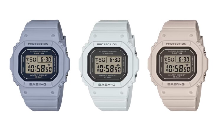 From left to right: the Casio BGD-565FG-2B, BGD-565FG-2C and BGD-565FG-5 watches