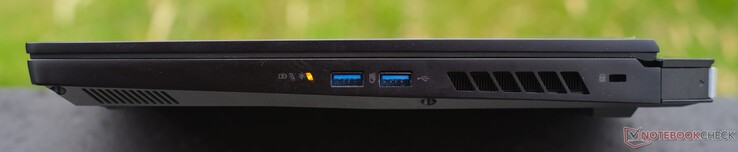 Right: Indicator lights, 2x USB-A 3.2, Kensington lock
