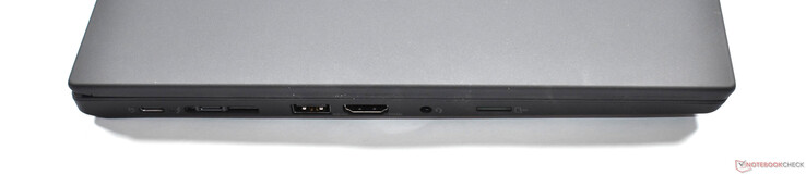 left: 2x Thunderbolt 4, miniEthernet, USB A 3.1 Gen 1, HDMI 2.0, 3.5mm audio, microSD