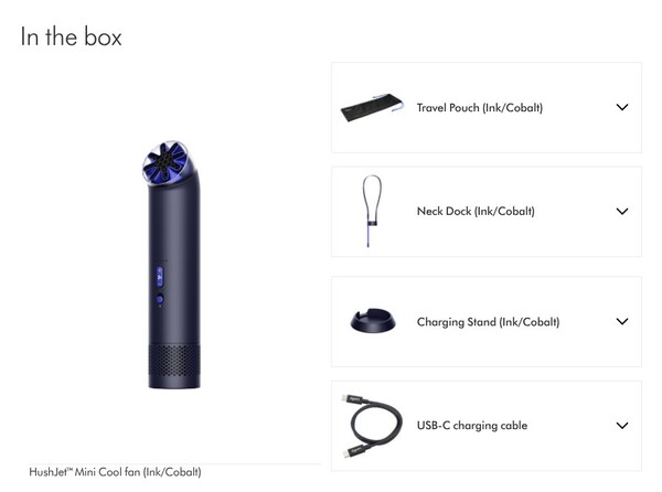 Dyson includes a few accessories in the box of the HushJet Mini Cool fan.