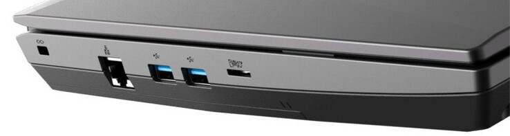 Left side: slot for cable lock, Gigabit Ethernet, 2x USB 3.2 Gen 2 (USB-A), storage card reader (MicroSD)