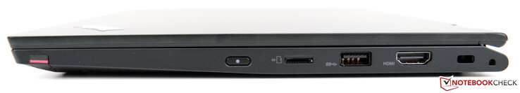 Right: ThinkPad Pen Pro, power on, microSD card reader, USB-3.1 Type-A, HDMI 1.4b, Kensington lock