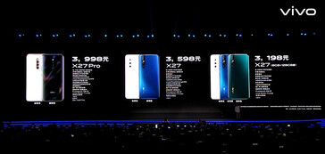 The Vivo X27 line's new type of pop-up camera, as well as its color schemes. (Source: Vivo)