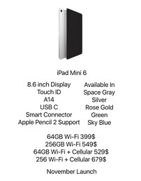 iPad mini 6 specs and prices. (Image source: @MajinBuOfficial)