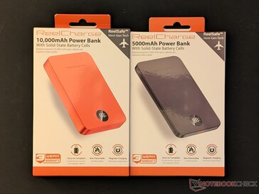 Retail packaging for the ReelCharge Solid State Wireless Power Banks.