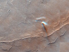 A dust devil photographed on Mars (Image source: ESA, TGO, and CaSSIS; cropped)
