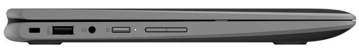 Left side: lock cable slot, USB 3.2 Gen 1 (Type-A), combo audio, power button, volume rocker
