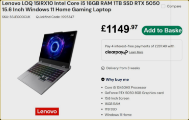 Lenovo LOQ specs and price (Image Source: Laptops Direct)