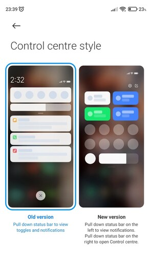 MIUI 12 gives users the option of selecting which control center style they want in settings. (Source: Author)