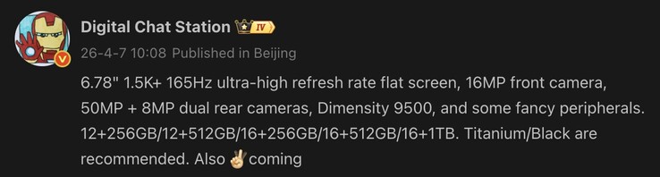 Leaked specs of the potential OnePlus Ace 6 Ultra.