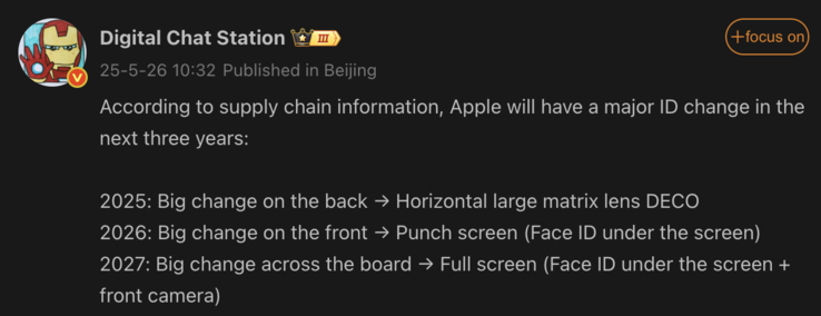 Leaked design changes for upcoming iPhone generations. (Image source: Weibo - machine translated)