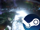 Stellaris is free to play on Steam until May 12, after which it will be available at a 75% discount. Pictured - Steam logo over a blurred game screenshot. (Image source: Steam)