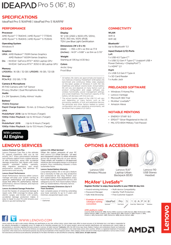 Lenovo IdeaPad Pro 5 16 - Specifications. (Source: Lenovo)