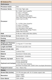 Mi Notebook Pro - Specifications. (Image Source: Xiaomi)