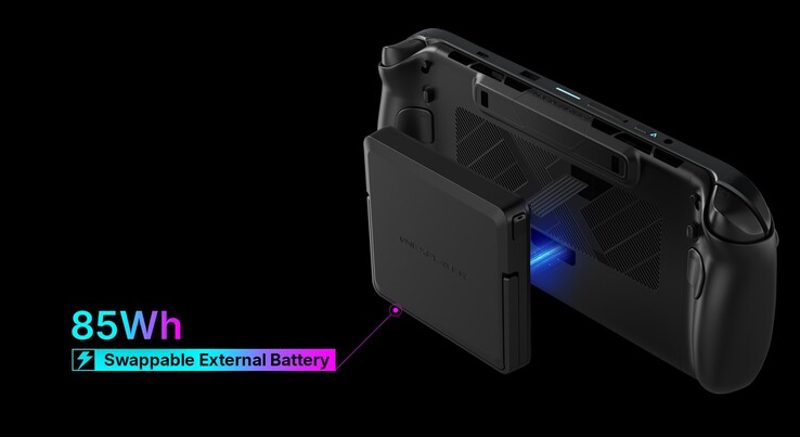 The OneXPlayer X2 Mini gaming handheld features a swappable battery. 