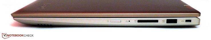 Right: Power key, Recovery key, SD card reader, USB Type-A 3.0, Kensington Lock