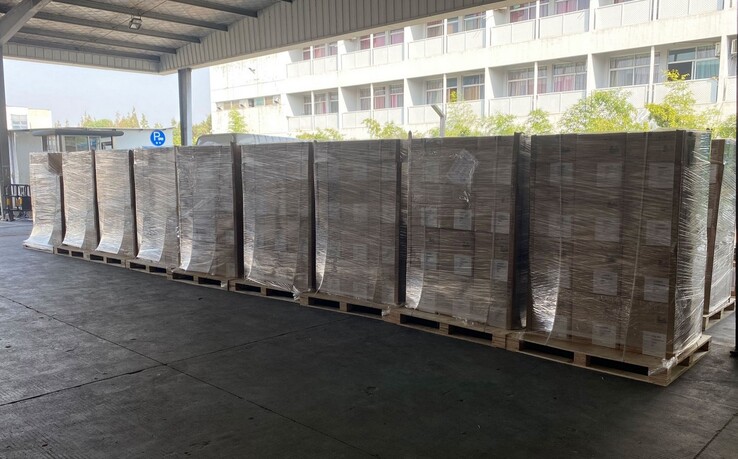 The first Atari VCS pallets pictured leaving the factory. (Image: Atari)