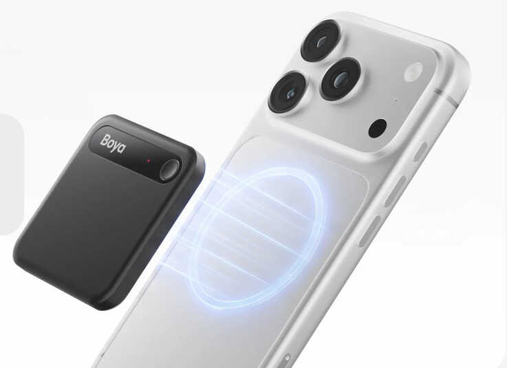 The Boya Notra Neo AI meeting recorder comes with a MagSafe-compatible magnetic mount.