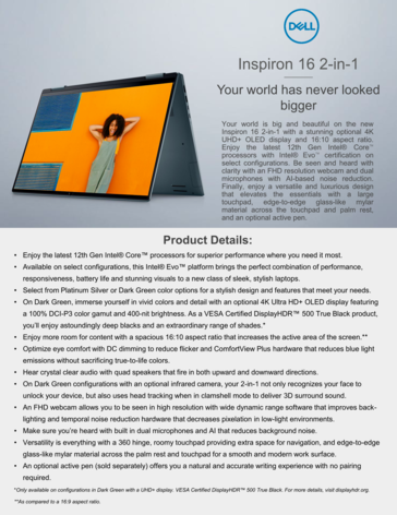 Inspiron 16 7620 2-in-1 highlights (Source: Dell)