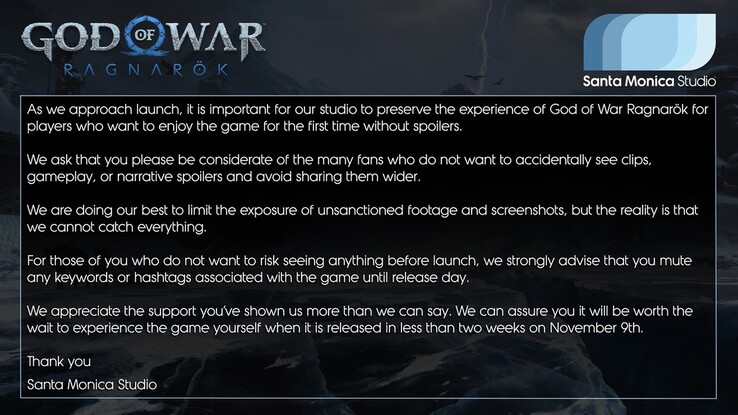 Statement from Santa Monica Studio. (Image source: @SonySantaMonica)