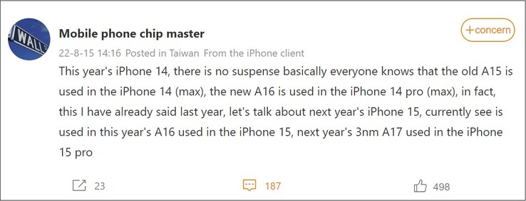 Apple iPhone 15 claim. (Image source: Weibo - machine translated)
