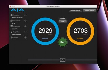 512 GB MacBook Pro with M2 Pro in AJA system disk test. (Image Source: @ZONEofTECH on Twitter)