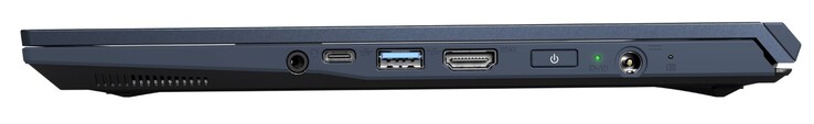 right side: 3.5 mm jack, USB-C 3.2 Gen2, USB-A 3.2 Gen1, HDMI 2.0, power button, power input