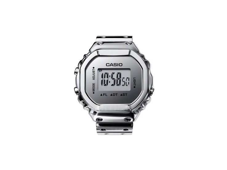 Front view of the Casio CRW-H001M-8 smart Ring Watch with a digital LCD display and polished silver finish.