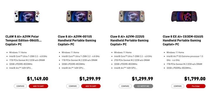 The MSI Claw 8 EX AI+ is significantly more expensive than older models.