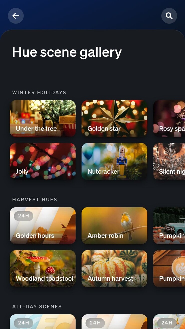 The Philips Hue Winter Holidays scenes. (Image source: Philips Hue app screenshot)
