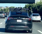 This particular Tesla Model Y has a roof-mounted LiDAR unit, suggesting it is being used to test Tesla's upcoming robotaxi. (Image source: Steve Krawczyk/The Verge)
