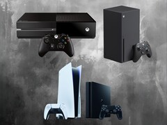 Xbox One, Xbox Series X, PS4, and PS5 consoles are shown (Image source: Microsoft Gaming, Sony PlayStation with edits)