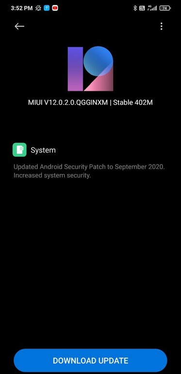 September 2020 update for the Redmi Note 8 Pro.