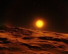An illustration showing a rocky exoplanet and a star.