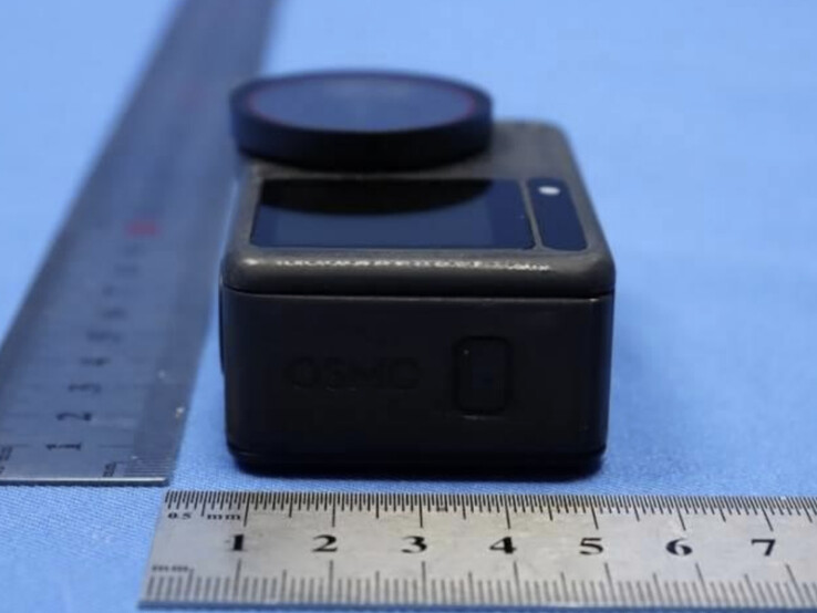 A DJI Osmo Action 6 prototype side-on. (Image source: FCC)