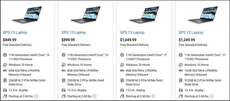 Dell XPS 13 9305 configuration options. (Image source: Dell)