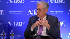 The Fed Chair speaking at the NABE conference (image: CNBC)