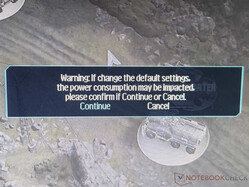 warning message when changing brightness