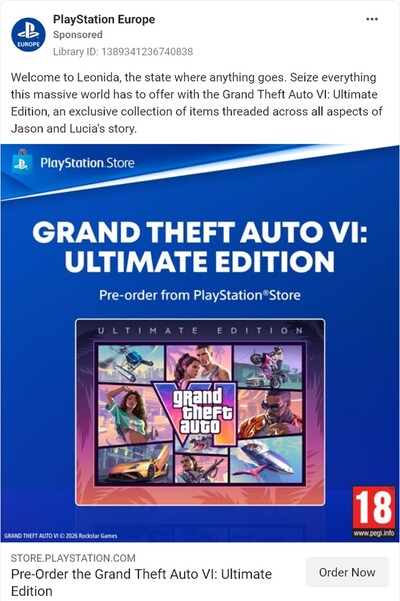 PlayStation Store ad with final GTA 6 PS5 PEGI rating shown