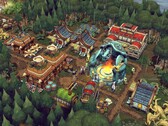 An image showing buildings in the game Against the Storm, currently 70% off on Steam.