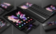 The Samsung Galaxy Z Fold Note sports a triple-camera system in this concept rendition. (Image source: LetsGoDigital - edited)