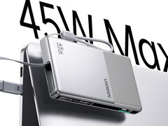 The new power bank has a small-sized screen on the side. Pictured: a promo picture highlighting the 45W fast charging support.