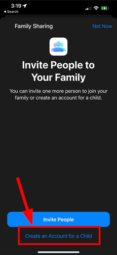 You can also create an Apple ID for a child through Family Sharing. (Image via own iPhone 13, iOS 15)