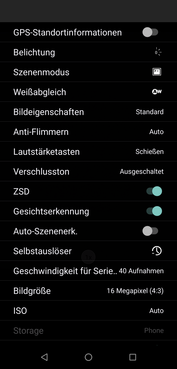 Default camera app – Camera settings