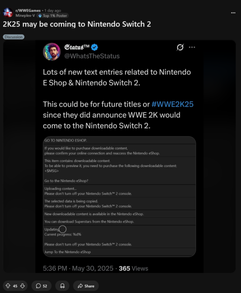 WWE 2K Switch 2 custom music (Image source: screenshot, WWEGames subreddit)