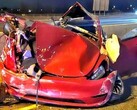 The Tesla Model 3 was completely wrecked in the double crash accident. (Image source: @OPP_HSD)